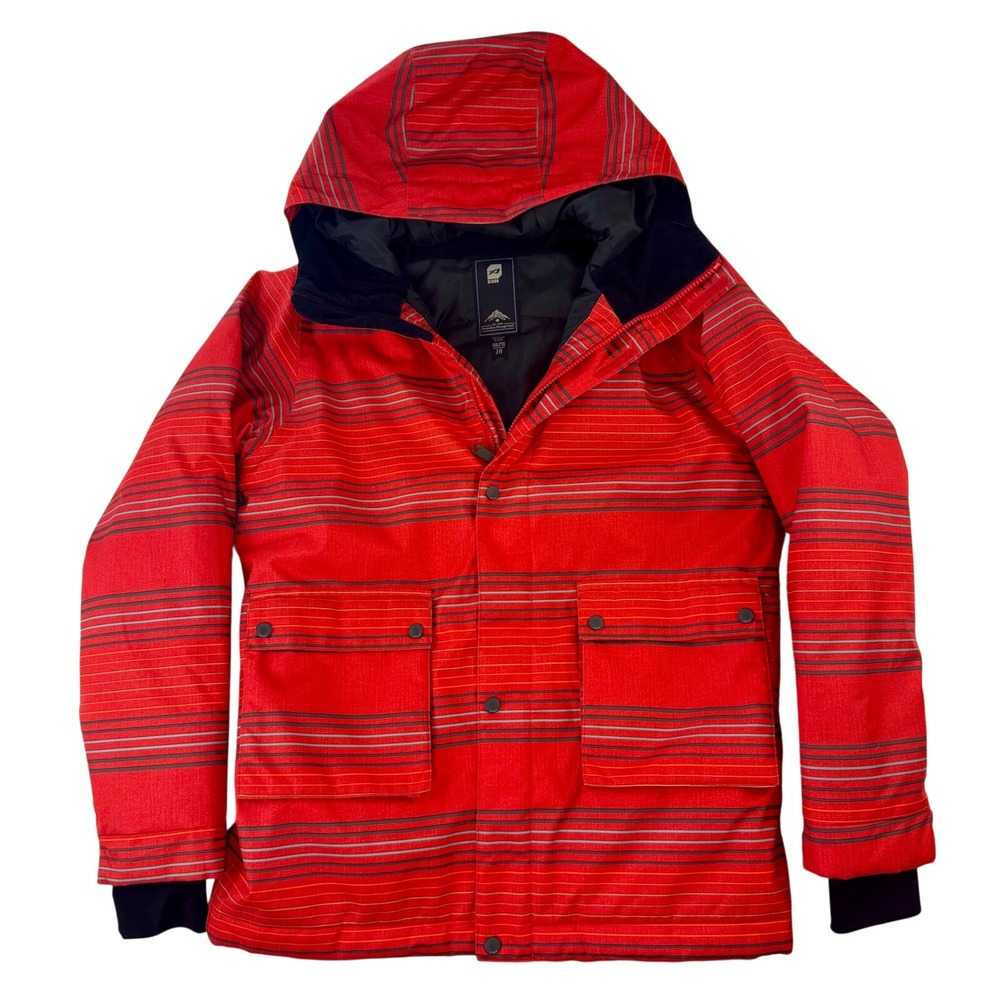 Orage‎ Kids XXL 16 Prime 10 Ski Jacket Red Striped Waterproof Hooded Snowboard